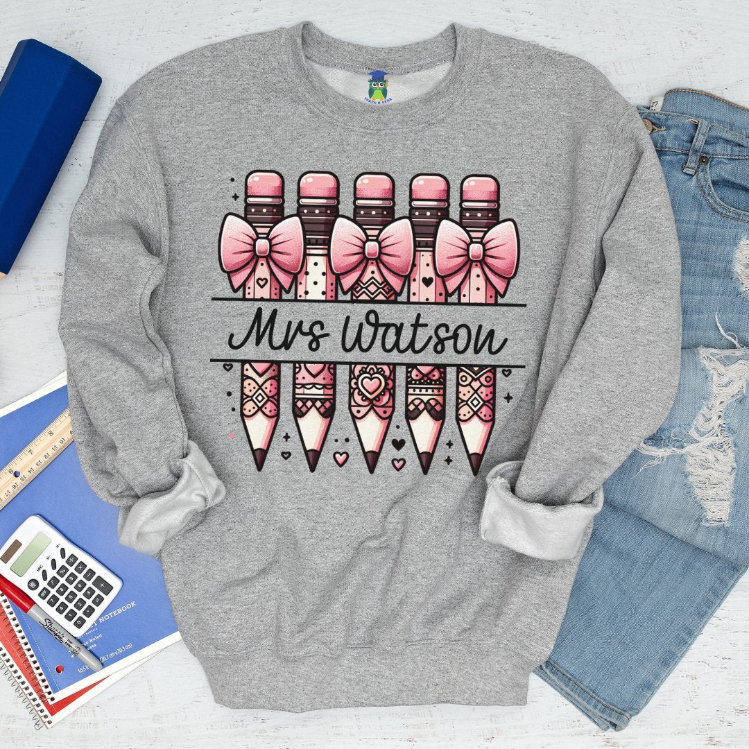 Personalized Pink Pencils Teacher Sweatshirt - teachngear