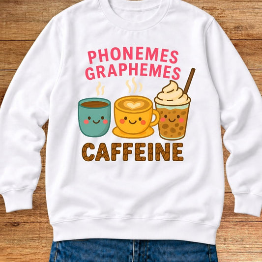 Phonemes, Graphemes, Caffeine Teacher Sweatshirt - teachngear