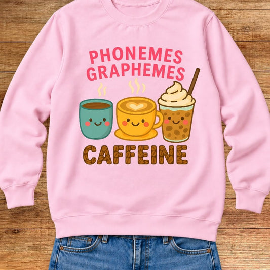 Phonemes, Graphemes, Caffeine Teacher Sweatshirt - teachngear