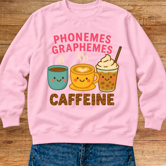 Phonemes, Graphemes, Caffeine Teacher Sweatshirt - teachngear