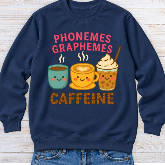 Phonemes, Graphemes, Caffeine Teacher Sweatshirt - teachngear