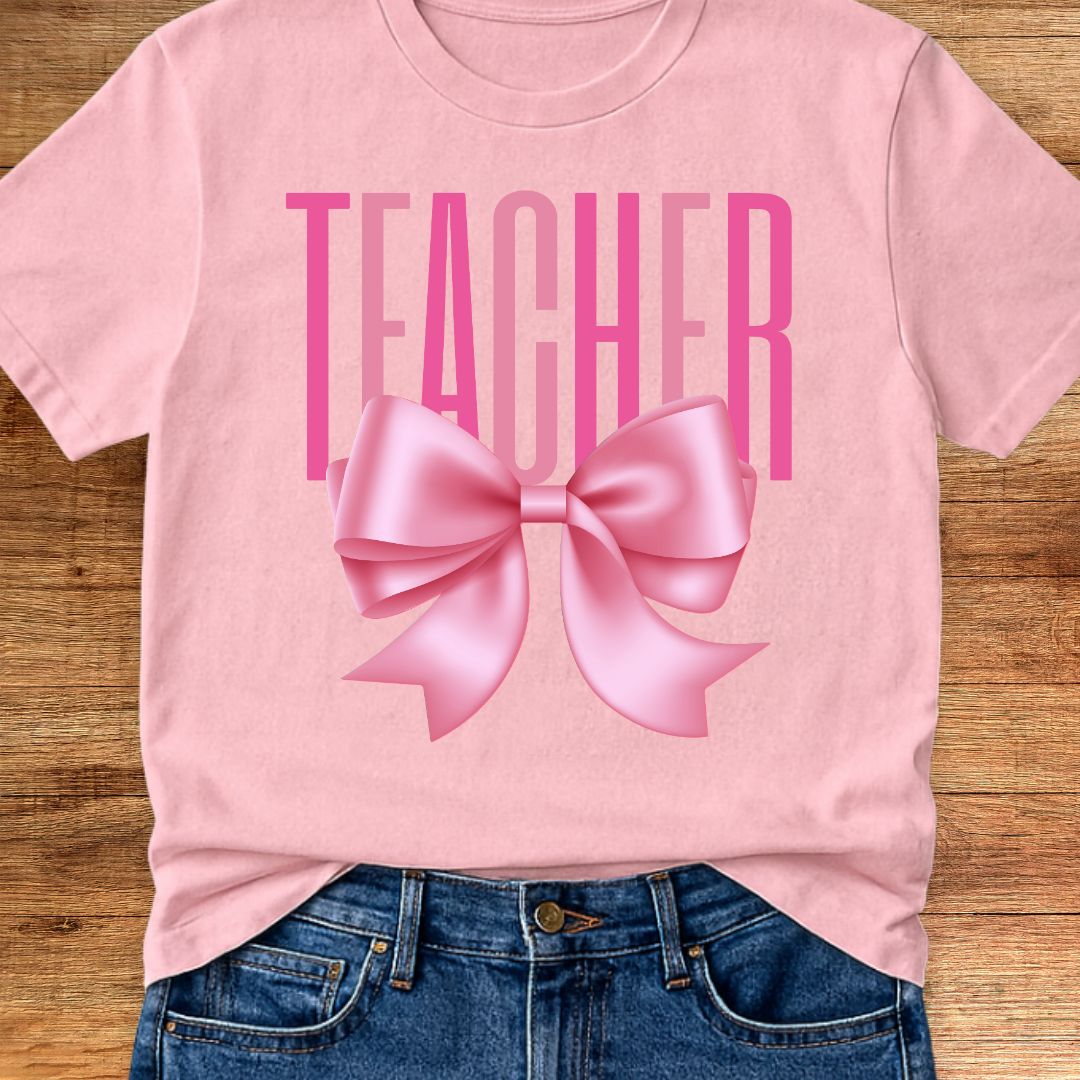 Pink Bow Teacher T-Shirt - teachngear