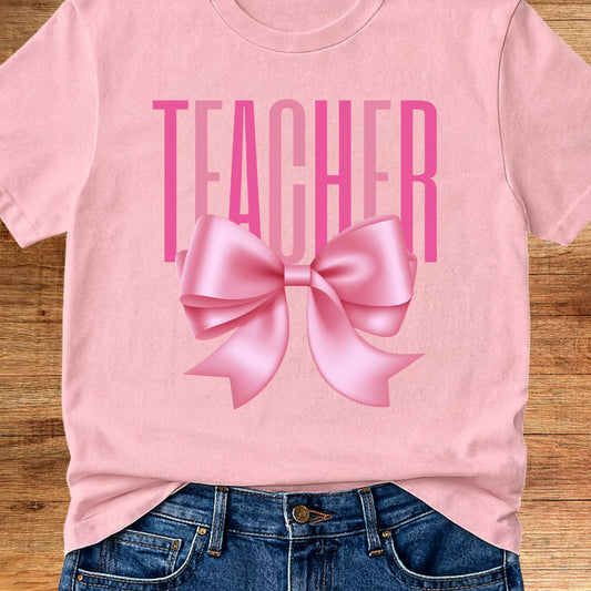 Pink Bow Teacher T-Shirt - teachngear