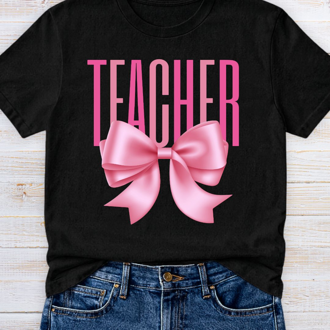 Pink Bow Teacher T-Shirt - teachngear