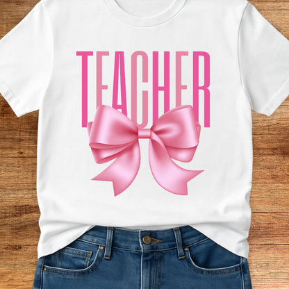 Pink Bow Teacher T-Shirt - teachngear