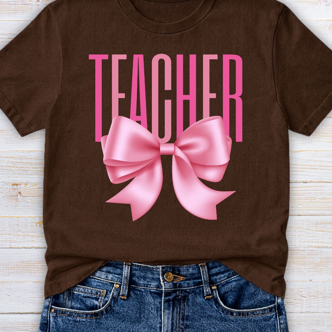 Pink Bow Teacher T-Shirt - teachngear