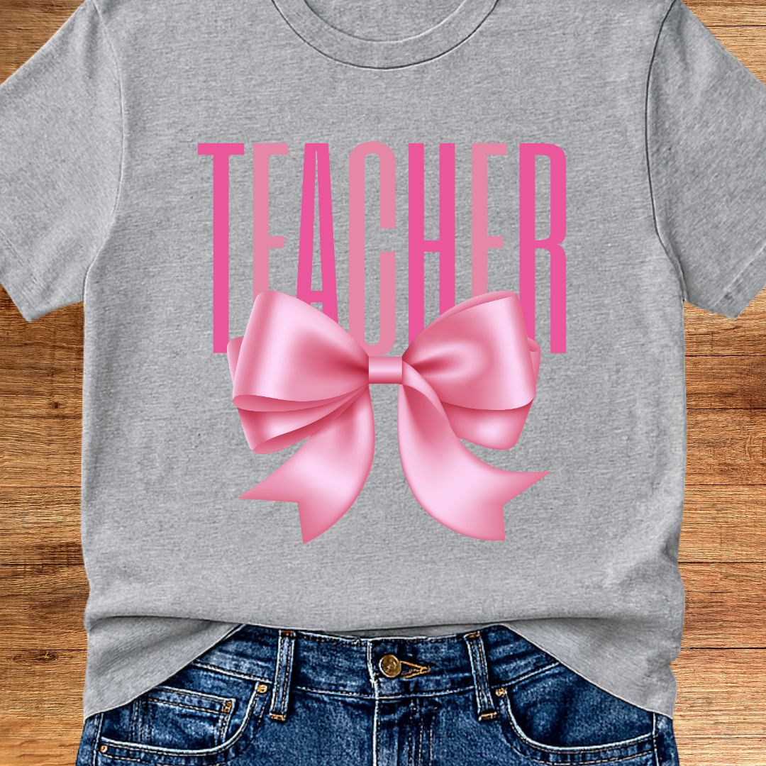 Pink Bow Teacher T-Shirt - teachngear