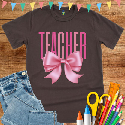Pink Bow Teacher T-Shirt - teachngear