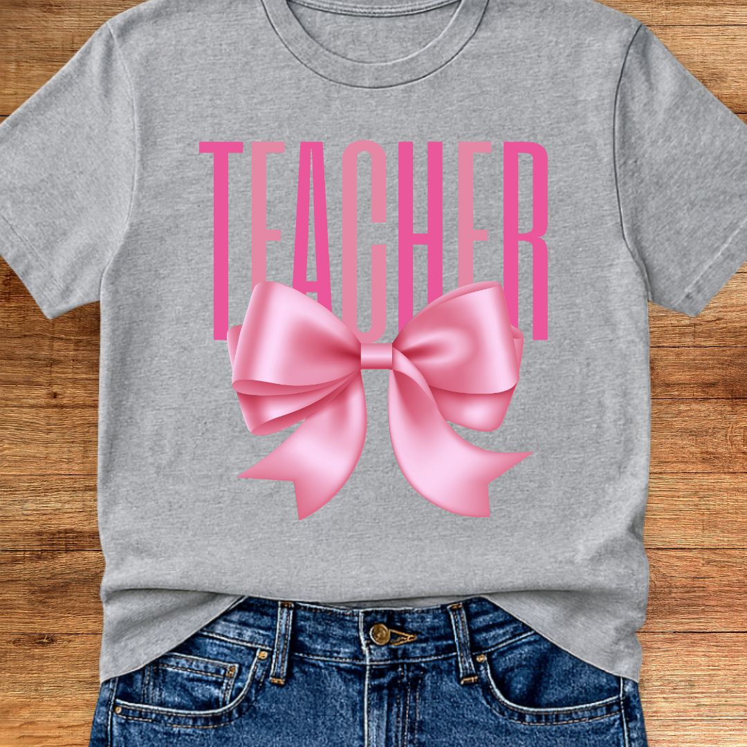 Pink Bow Teacher T-Shirt - teachngear