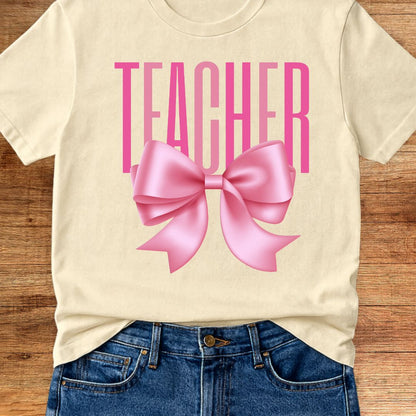 Pink Bow Teacher T-Shirt - teachngear