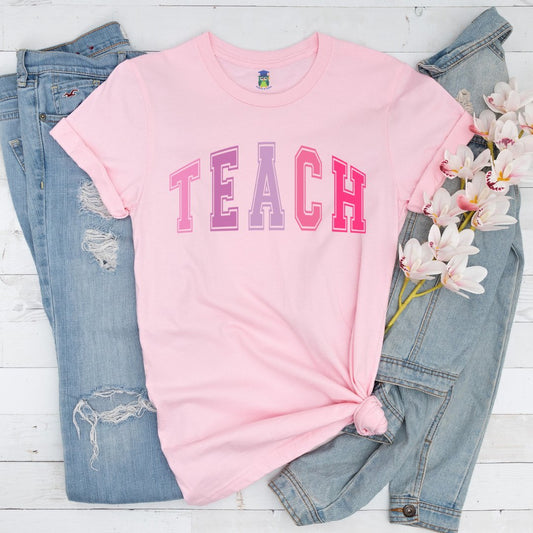 Pink TEACH Teacher Shirt - teachngear