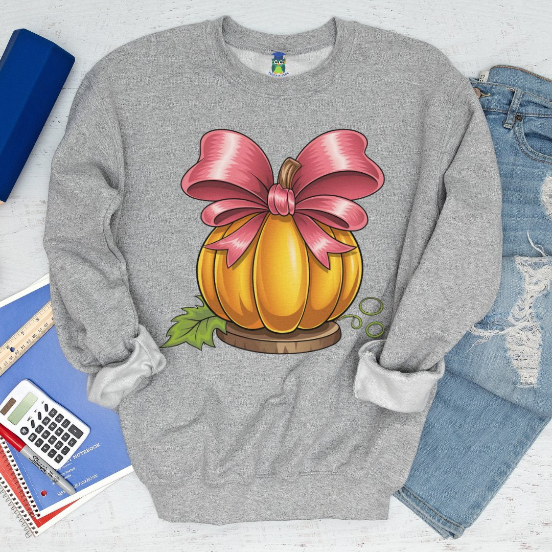 Pumpkin with Bow Halloween Sweatshirt - teachngear