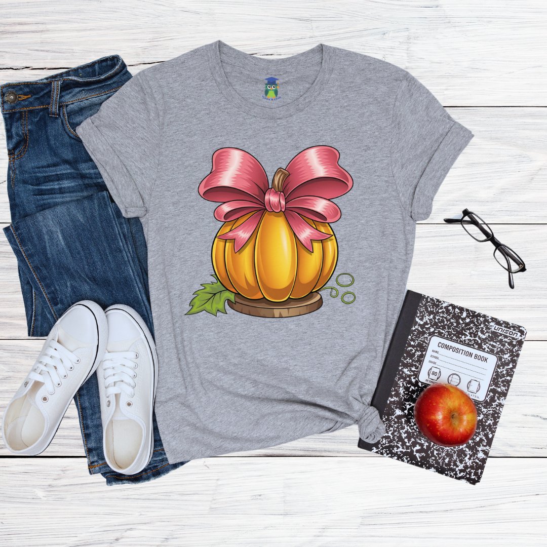 Pumpkin with Bow Halloween Teacher Shirt - teachngear