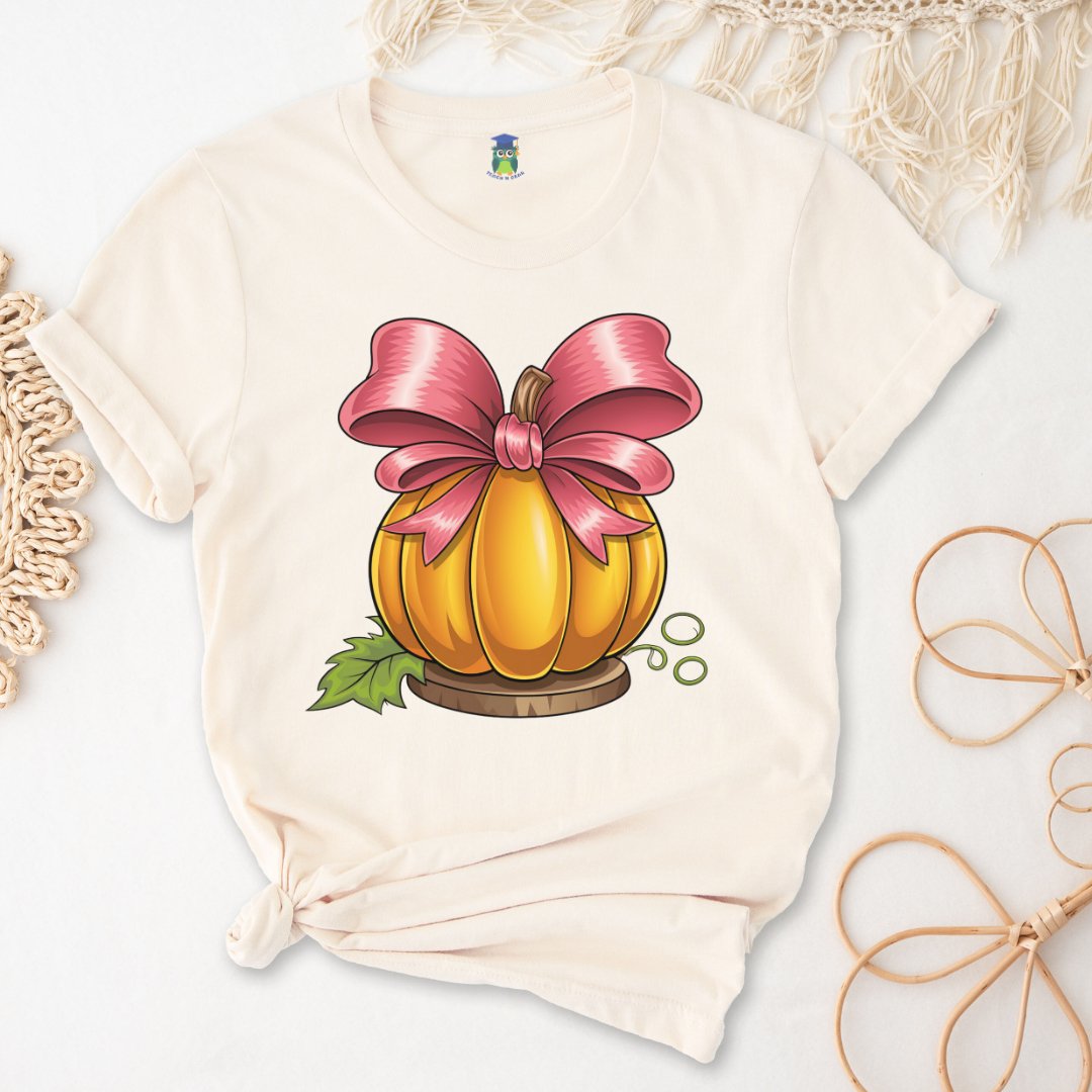 Pumpkin with Bow Halloween Teacher Shirt - teachngear