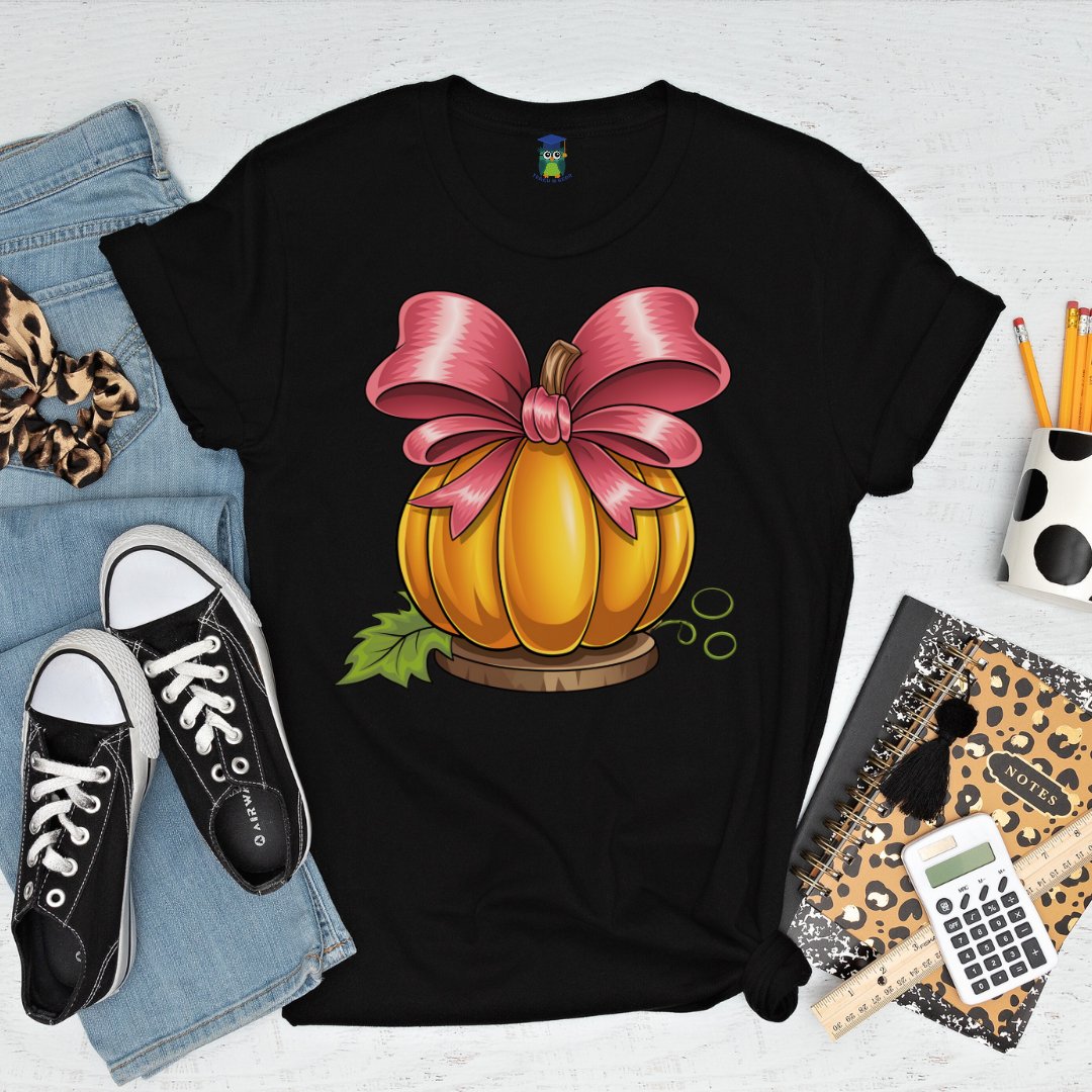 Pumpkin with Bow Halloween Teacher Shirt - teachngear