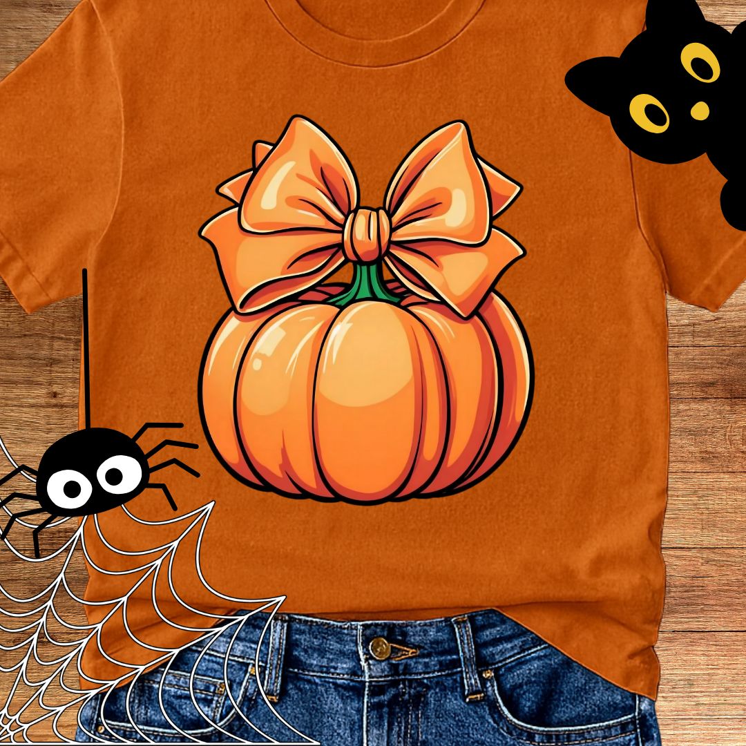 Pumpkin with Bow Halloween Teacher T-Shirt - teachngear