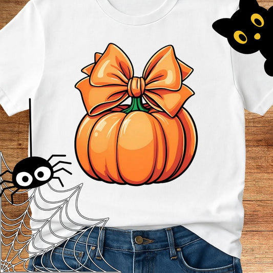 Pumpkin with Bow Halloween Teacher T-Shirt - teachngear