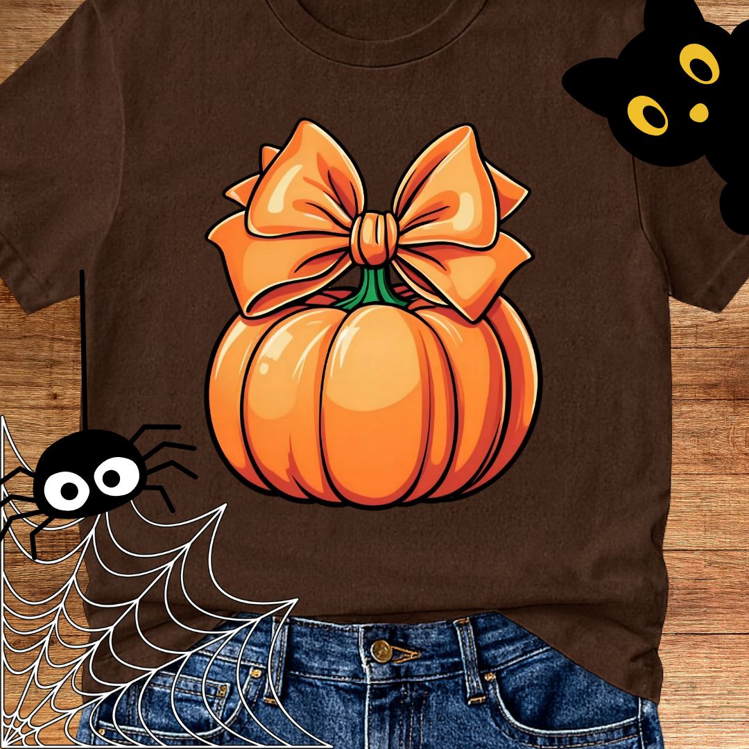 Pumpkin with Bow Halloween Teacher T-Shirt - teachngear