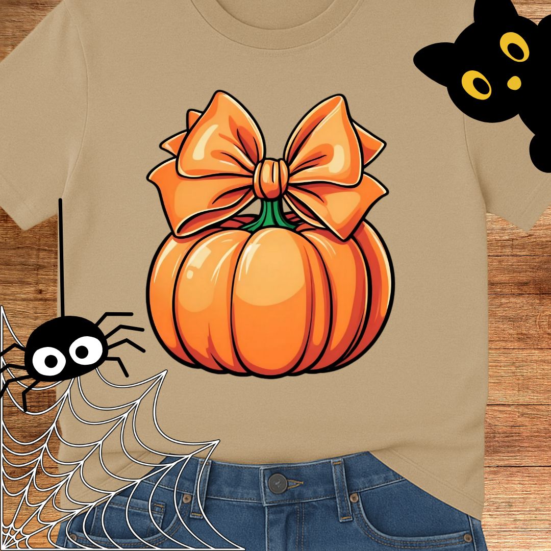 Pumpkin with Bow Halloween Teacher T-Shirt - teachngear