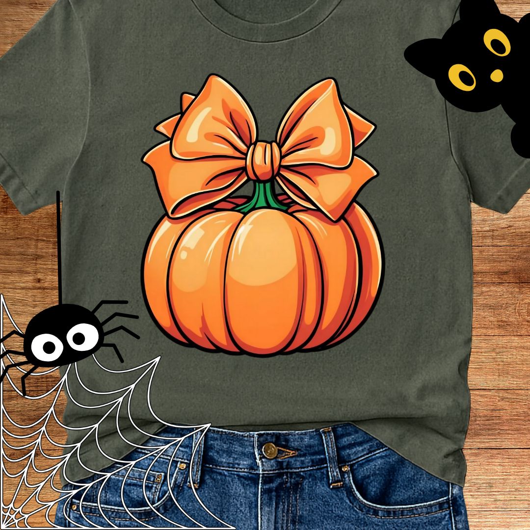 Pumpkin with Bow Halloween Teacher T-Shirt - teachngear