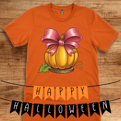Pumpkin with Bow Halloween Teacher T-Shirt - teachngear