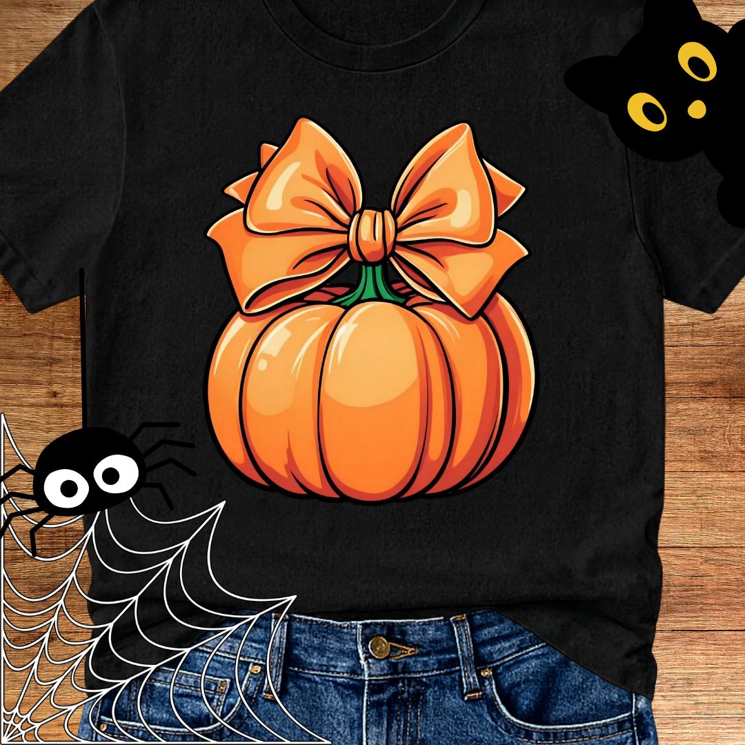 Pumpkin with Bow Halloween Teacher T-Shirt - teachngear