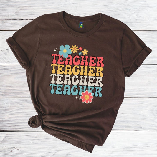 Retro Flower Teacher Shirt - teachngear