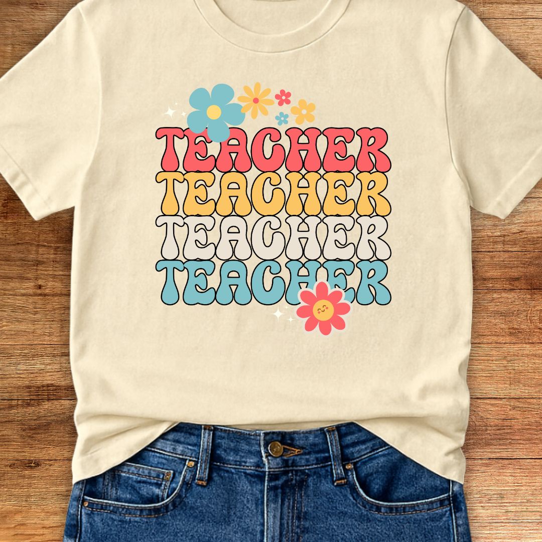 Retro Flower Teacher T-Shirt - teachngear
