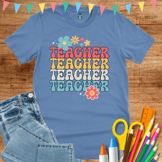 Retro Flower Teacher T-Shirt - teachngear
