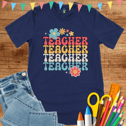 Retro Flower Teacher T-Shirt - teachngear