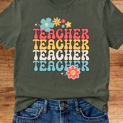 Retro Flower Teacher T-Shirt - teachngear