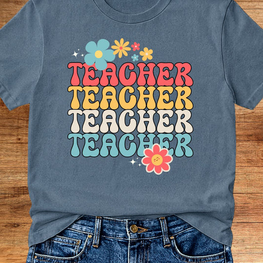 Retro Flower Teacher T-Shirt - teachngear
