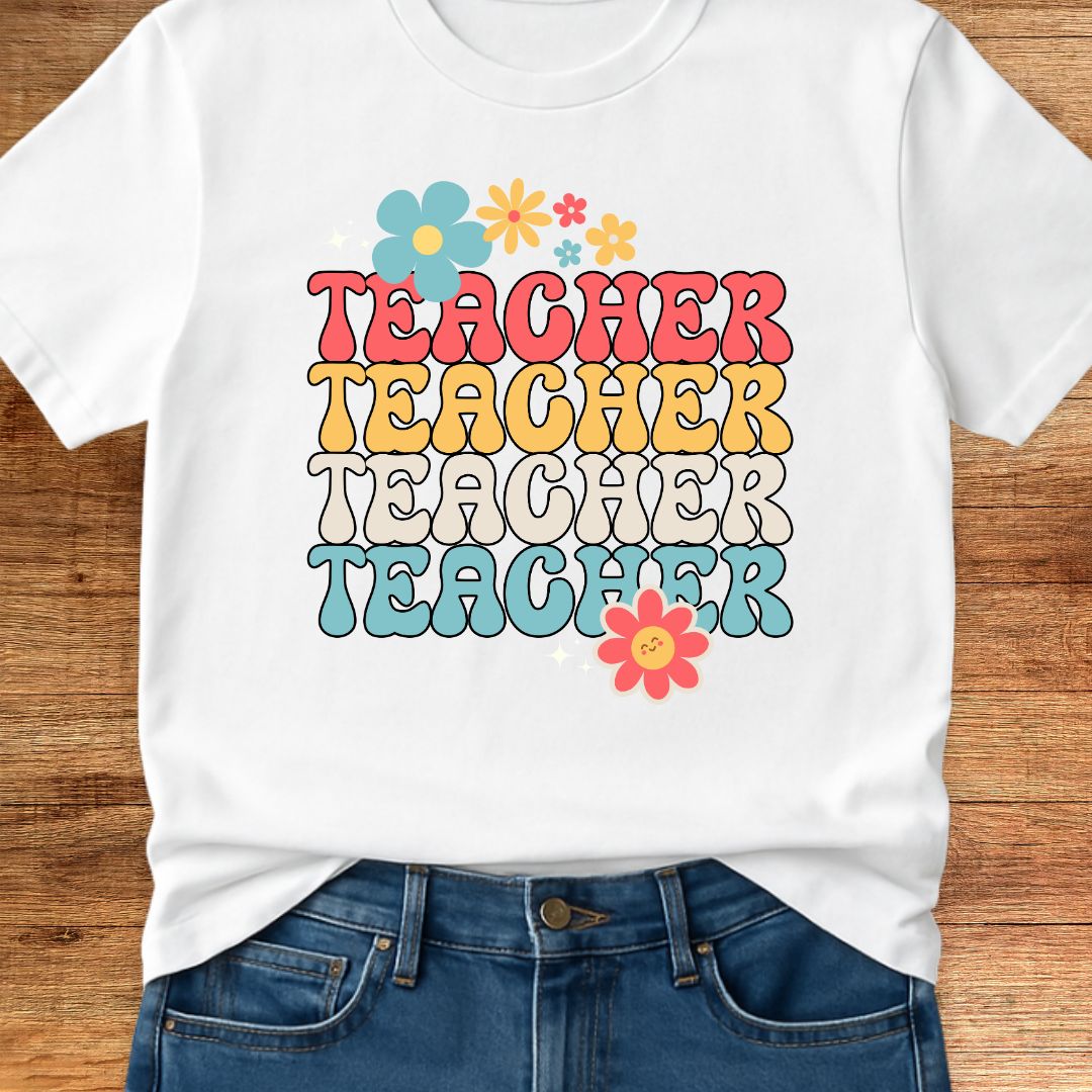 Retro Flower Teacher T-Shirt - teachngear
