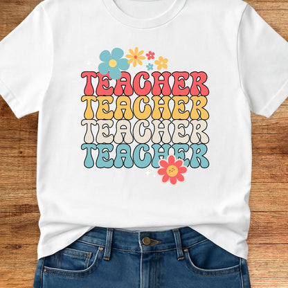 Retro Flower Teacher T-Shirt - teachngear