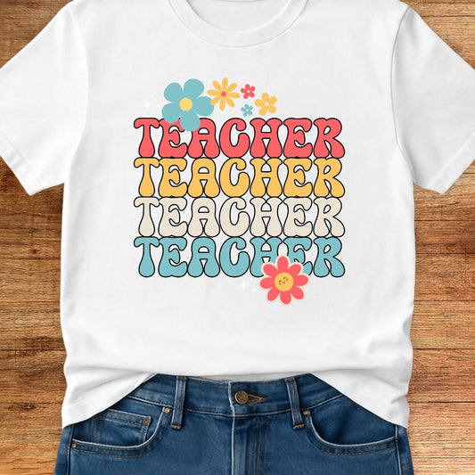 Retro Flower Teacher T-Shirt - teachngear