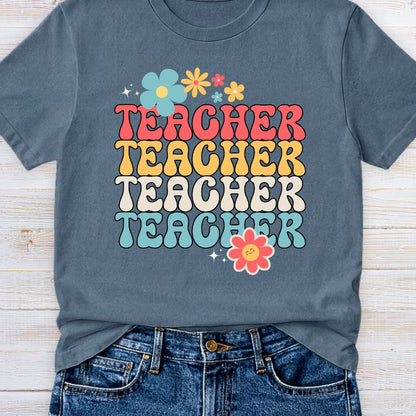 Retro Flower Teacher T-Shirt - teachngear
