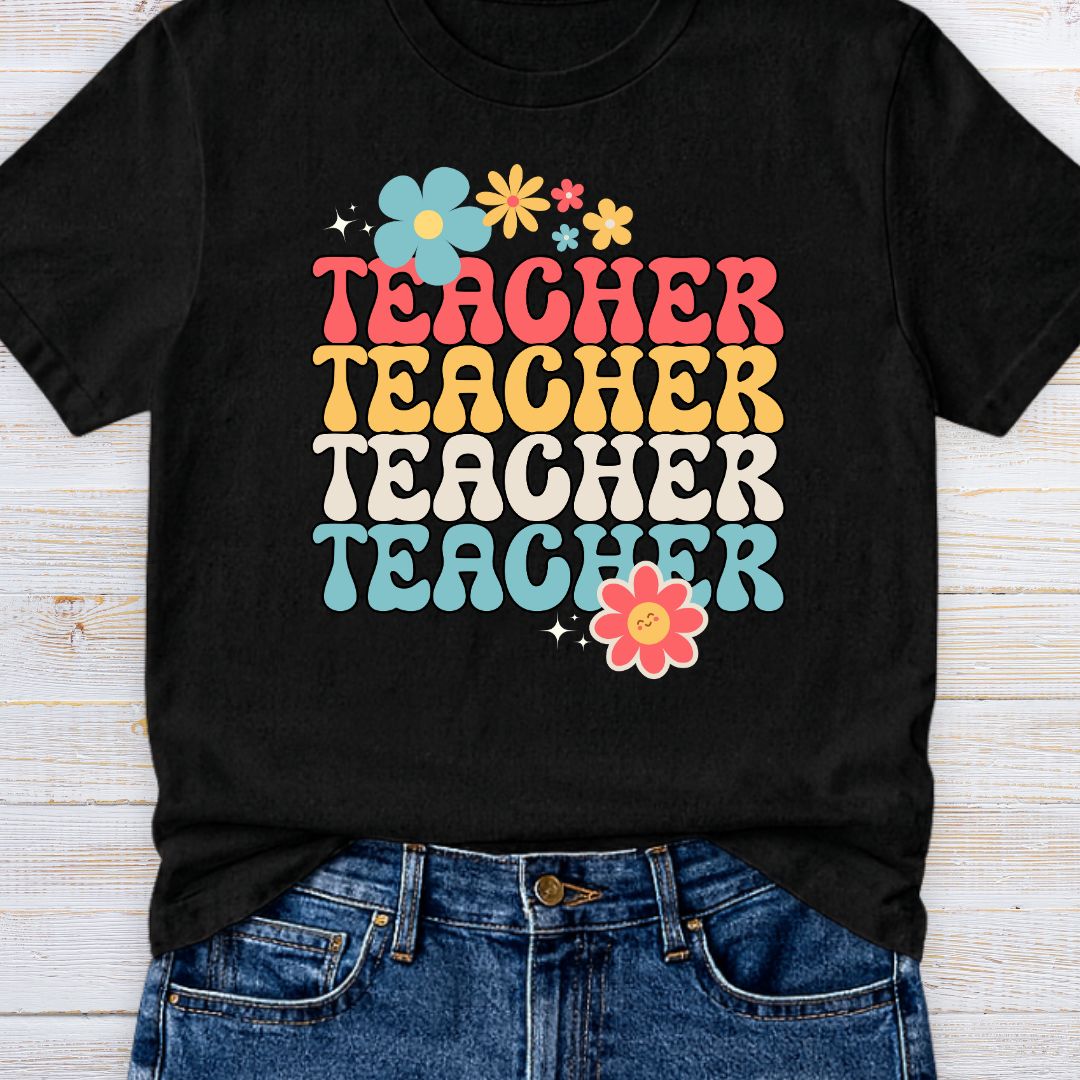 Retro Flower Teacher T-Shirt - teachngear