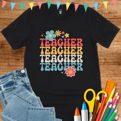 Retro Flower Teacher T-Shirt - teachngear