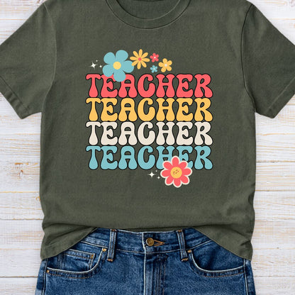 Retro Flower Teacher T-Shirt - teachngear