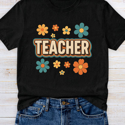 Retro Teacher with Flowers Teacher T-Shirt - teachngear