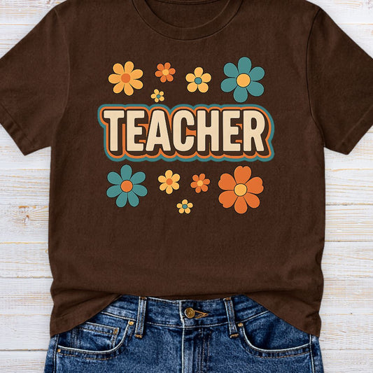 Retro Teacher with Flowers Teacher T-Shirt - teachngear