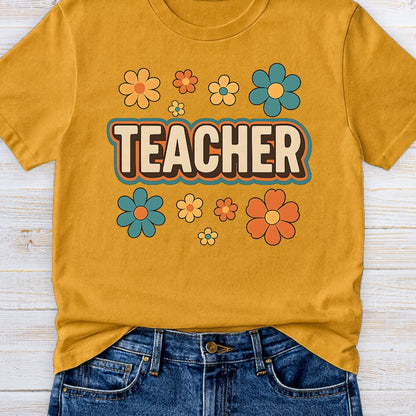 Retro Teacher with Flowers Teacher T-Shirt - teachngear