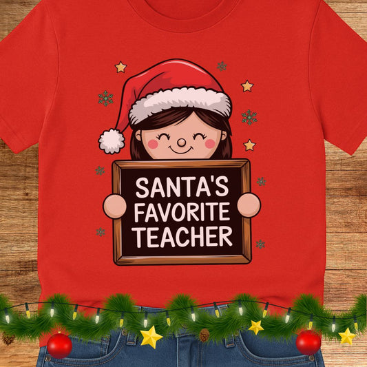 Santa's Favorite Teacher Shirt - teachngear