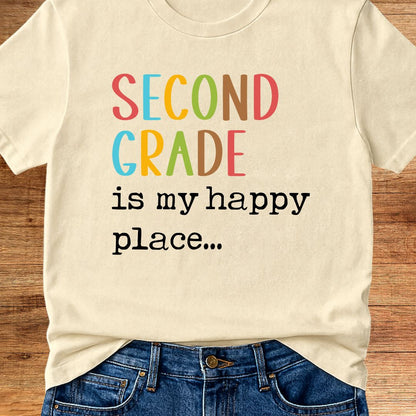 Second Grade is my Happy Place Teacher T-Shirt - teachngear