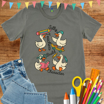Silly Teachers Build Character Teacher T-Shirt - teachngear