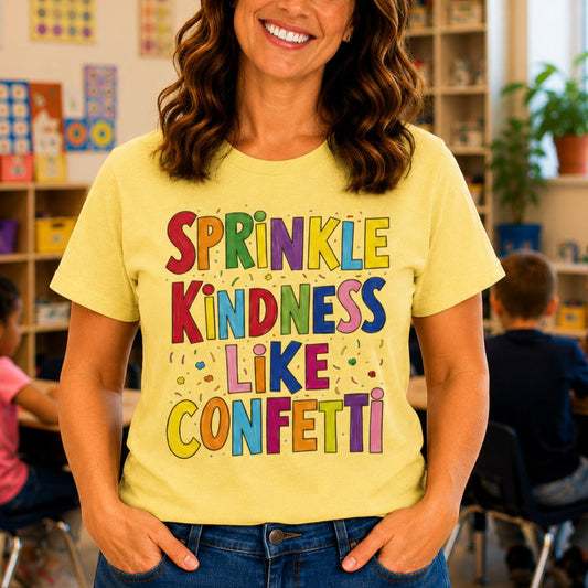 Sprinkle Kindness like Confetti Teacher T-Shirt - teachngear
