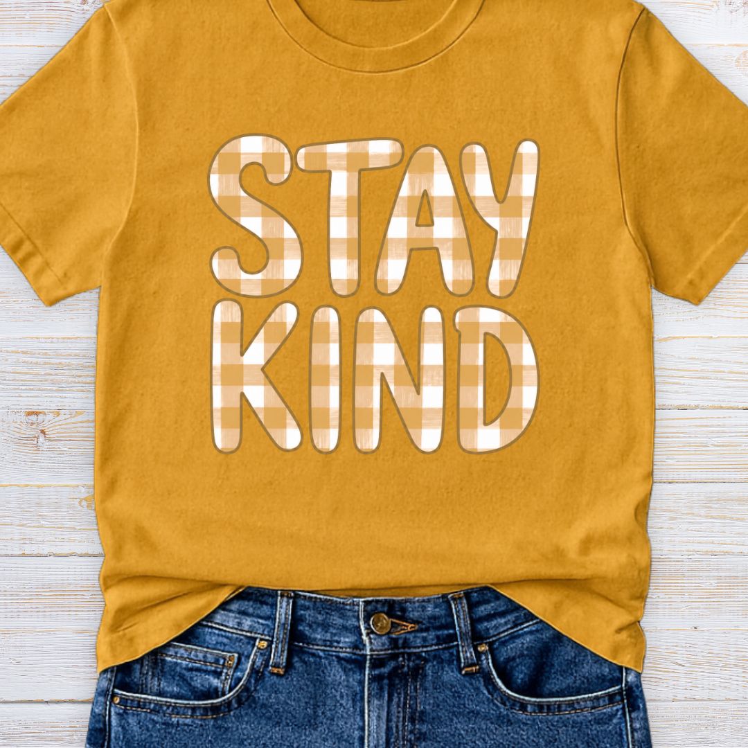 Stay Kind Gingham Teacher T-Shirt - teachngear