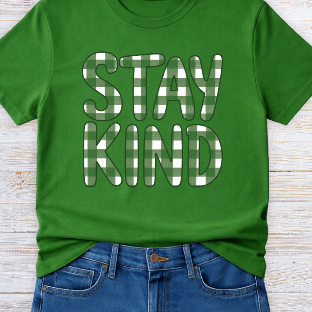 Stay Kind Gingham Teacher T-Shirt - teachngear