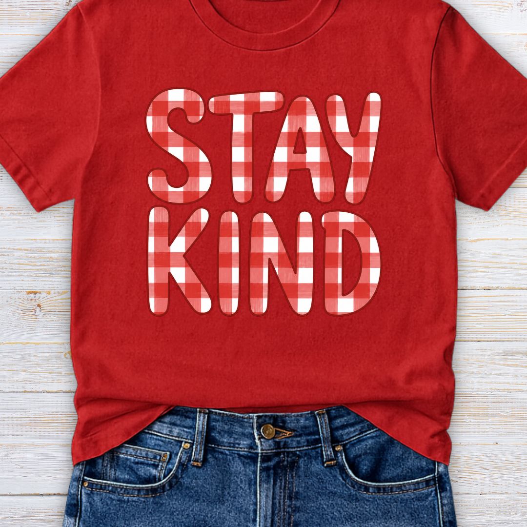 Stay Kind Gingham Teacher T-Shirt - teachngear