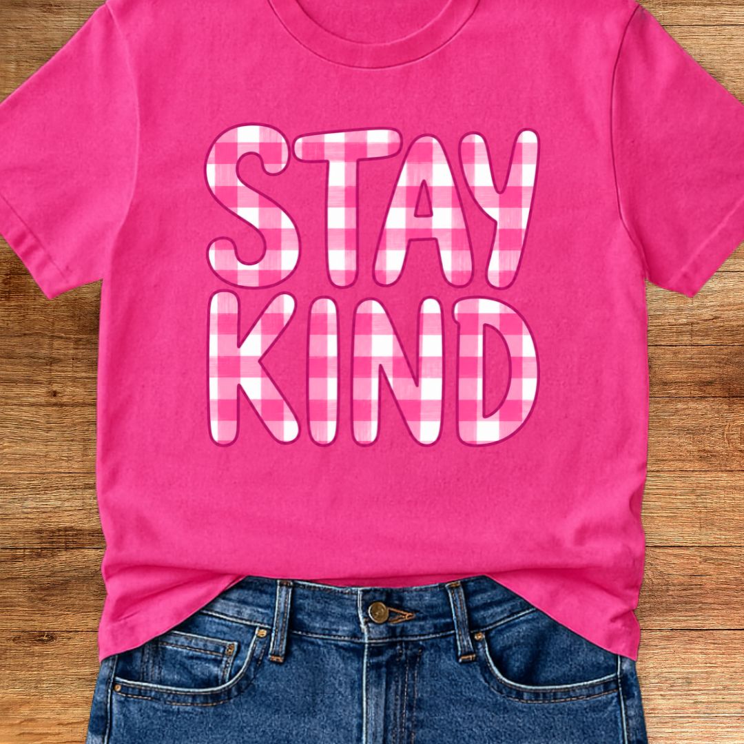 Stay Kind Gingham Teacher T-Shirt - teachngear